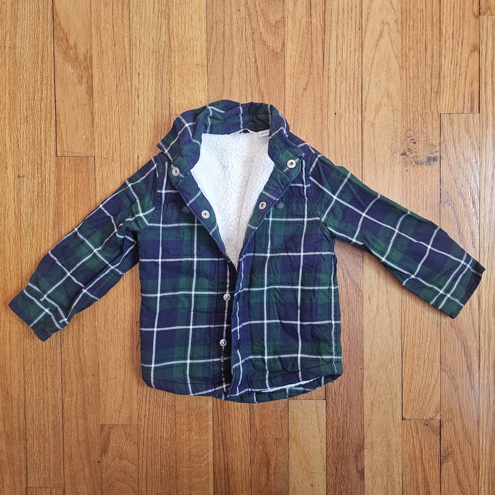 Janie Jack Toddler Boy Kids Blue Plaid Flannel Jacket Shacket with Sherpa Lining